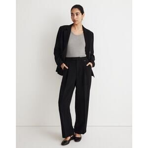 Madewell Black The Petite Rosedale High-Rise Straight Pant in Crepe Size 0P